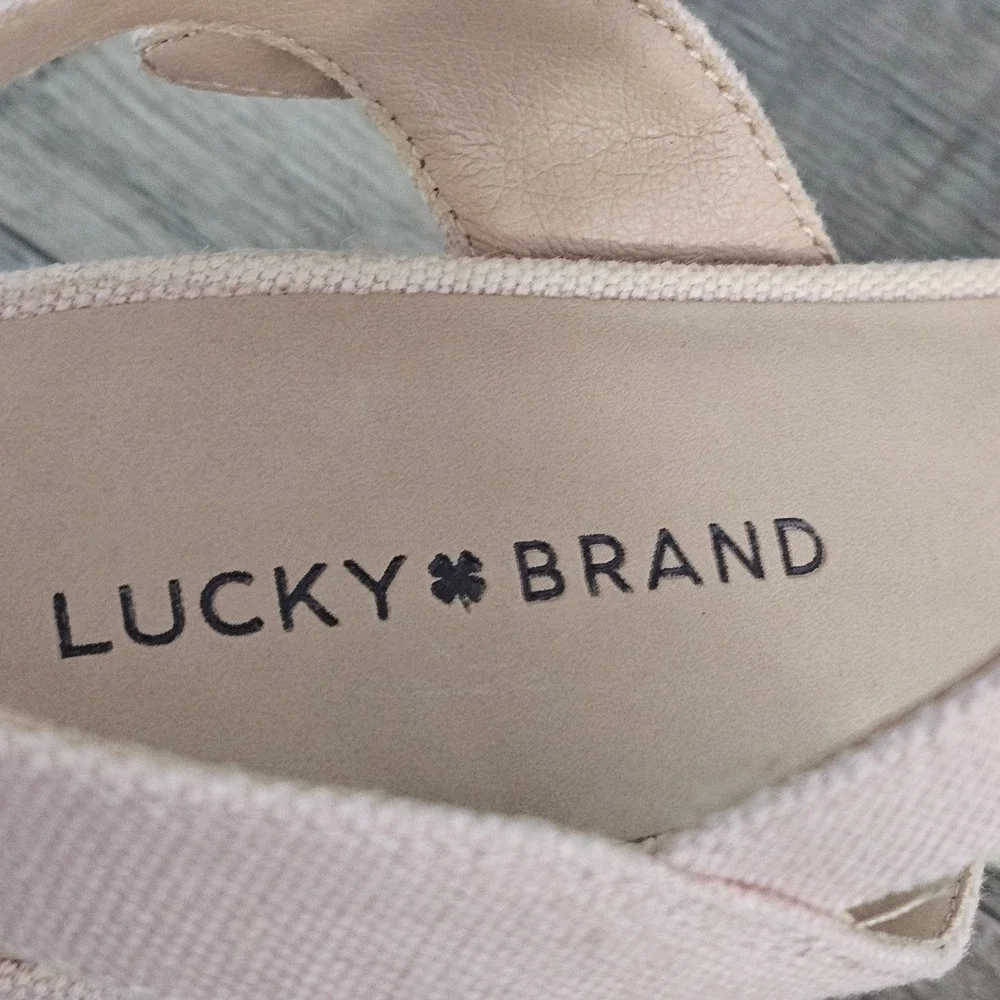 Lucky Brand Pink Canvas Espadrille Wedge Sandals‎ Women Size 10 Adjustable Strap